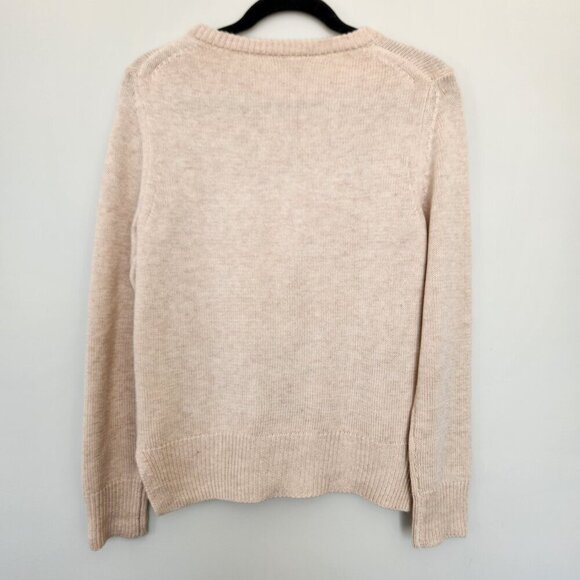 Minimalist 'Merry' Christmas Sweater Cream Red Wool Blend Crew Neck Knit - Picture 7 of 7